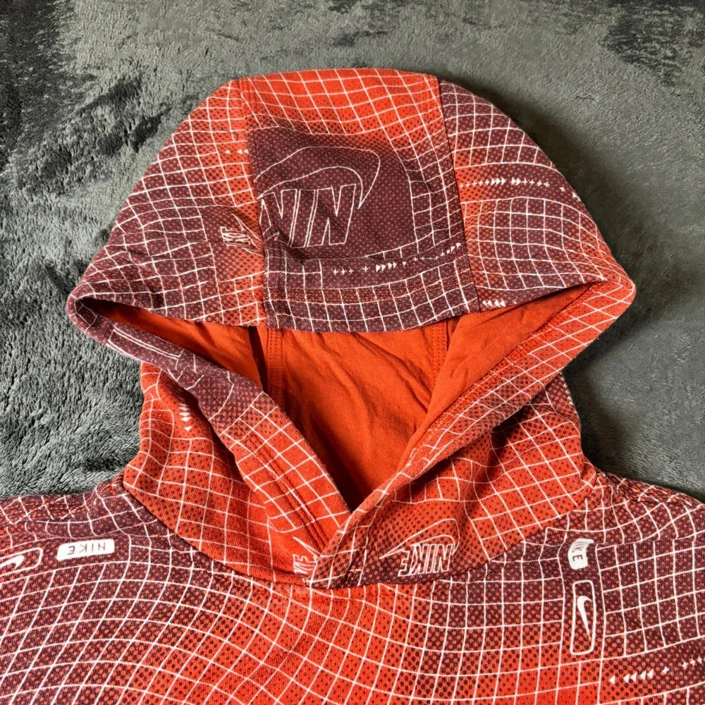 Nike Kids XL Orange Grid Warp All Over Print‎ Pullover Hoodie Swoosh Logo